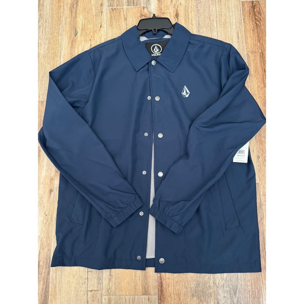 Volcom Kentwood Jacket 2 Mens Medium Navy Blue Snap Front Coaches Jacket Light